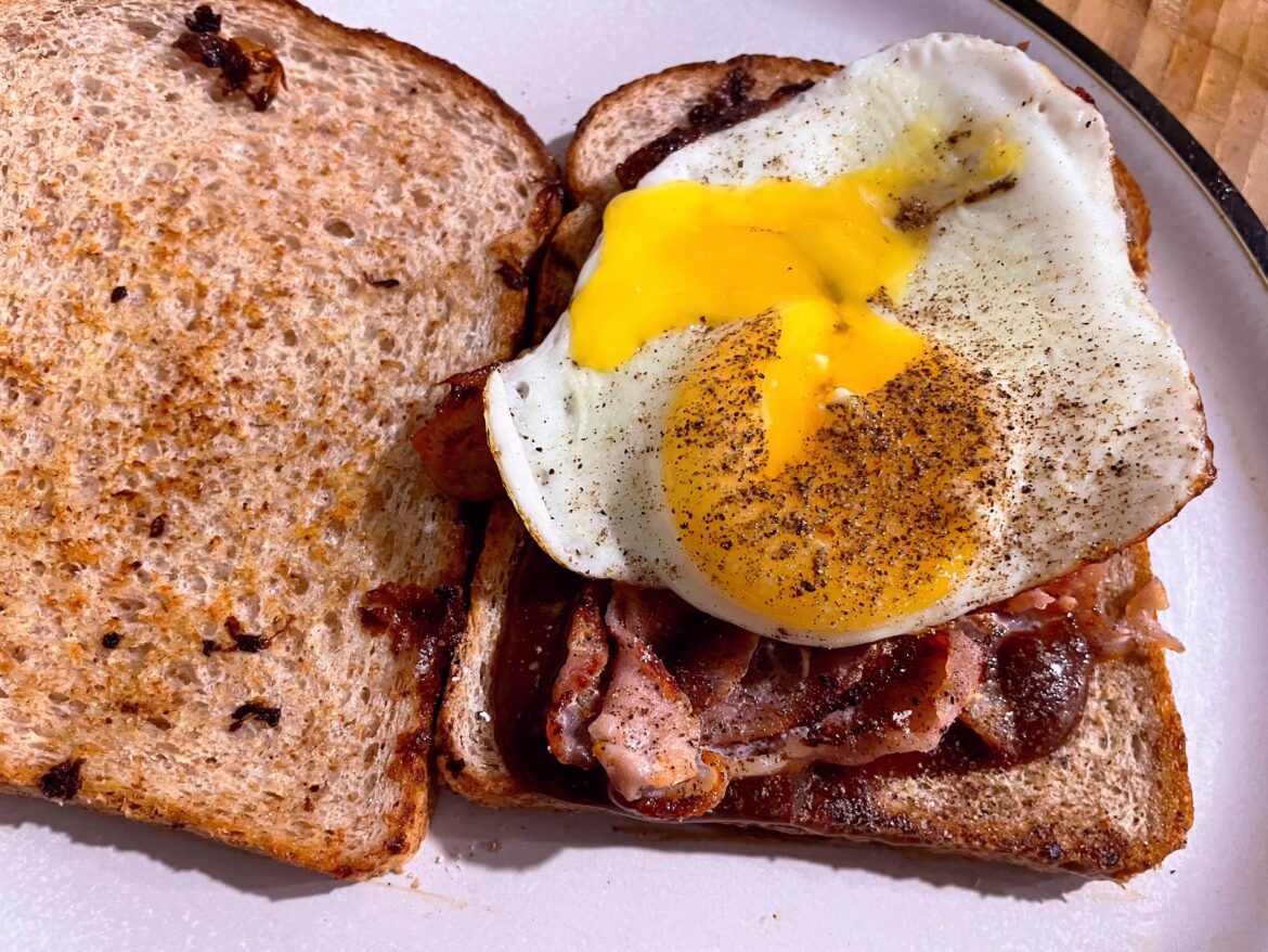 Bacon & Egg Sarnie with HP Sauce