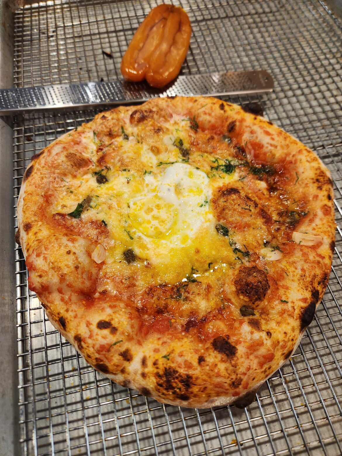 Eggs on pizza
