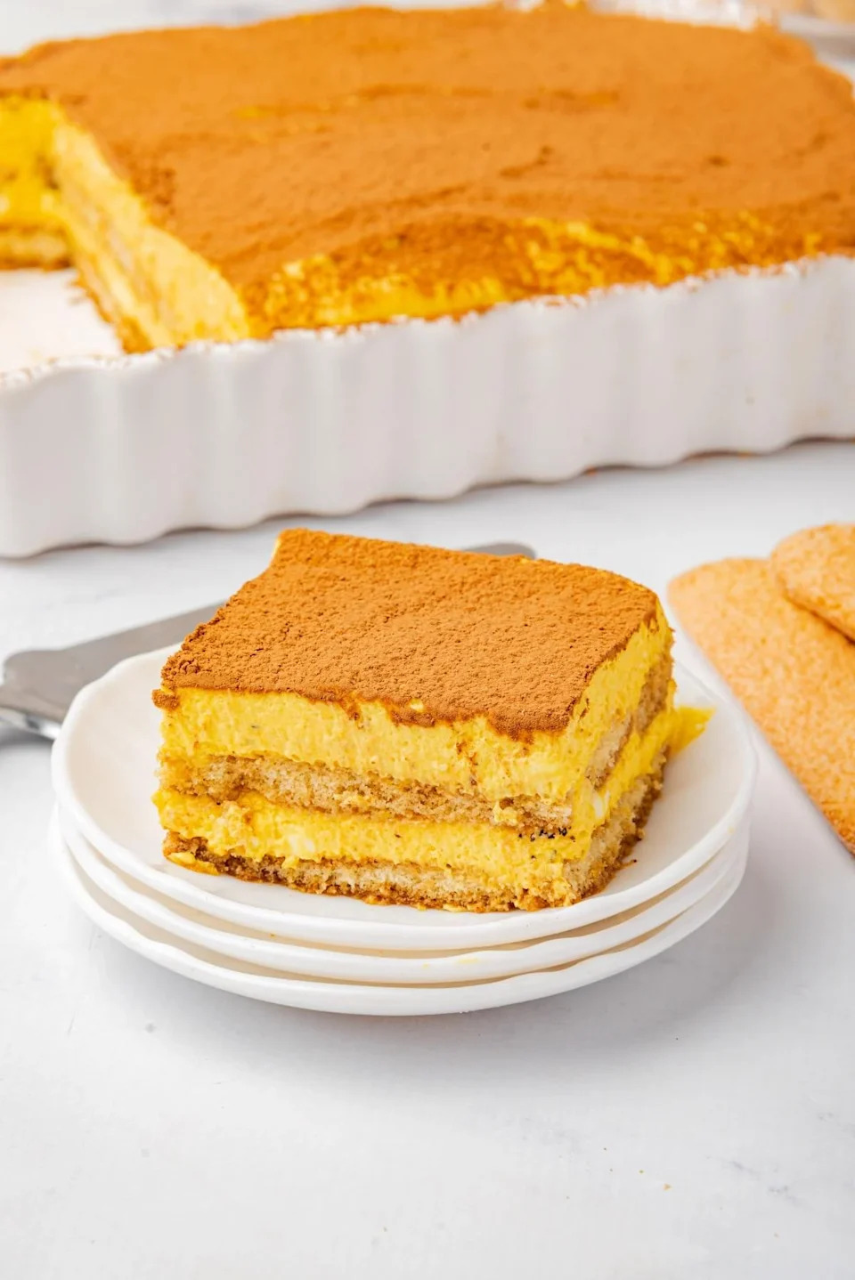 A close up shot pumpkin tiramisu.