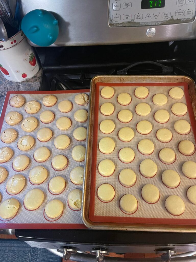 Macarons all from the same batch in the oven at the same time some burnt and some cracked but some perfect?