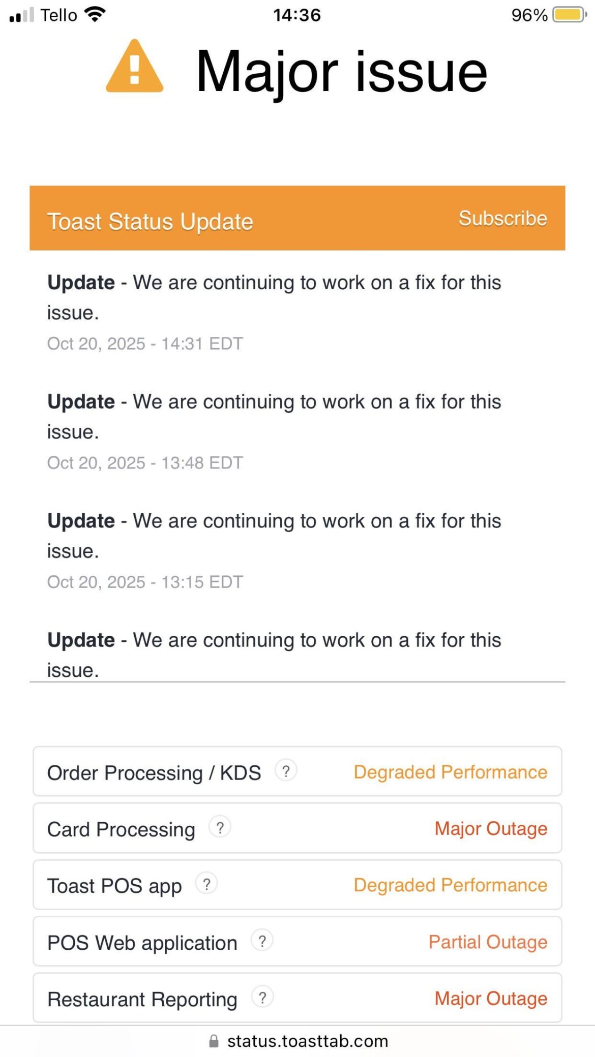Anyone else affected by the Toast outages?