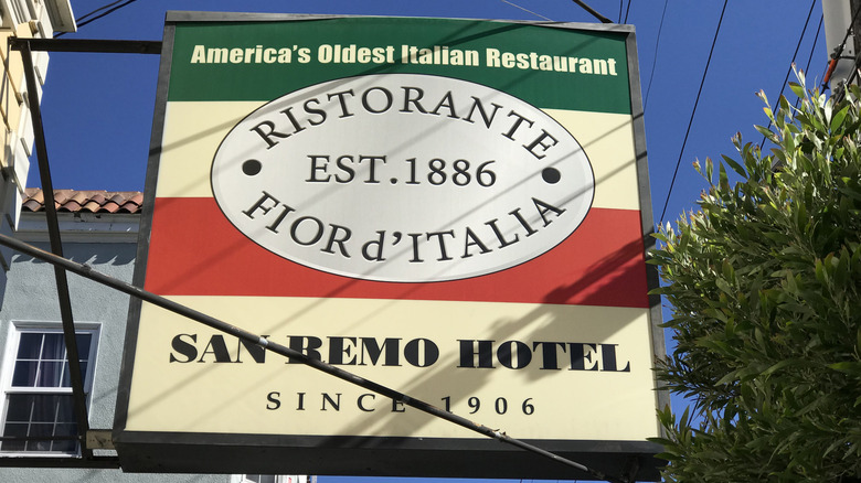 The sign for Fior d'Italia outside the restaurant