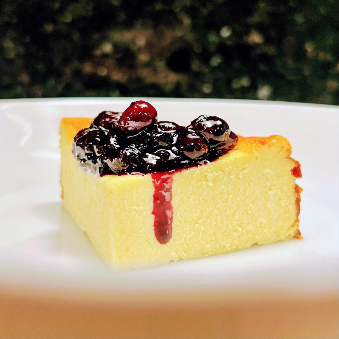 Creamy Cheesecake + Homemade Blueberry Sauce
