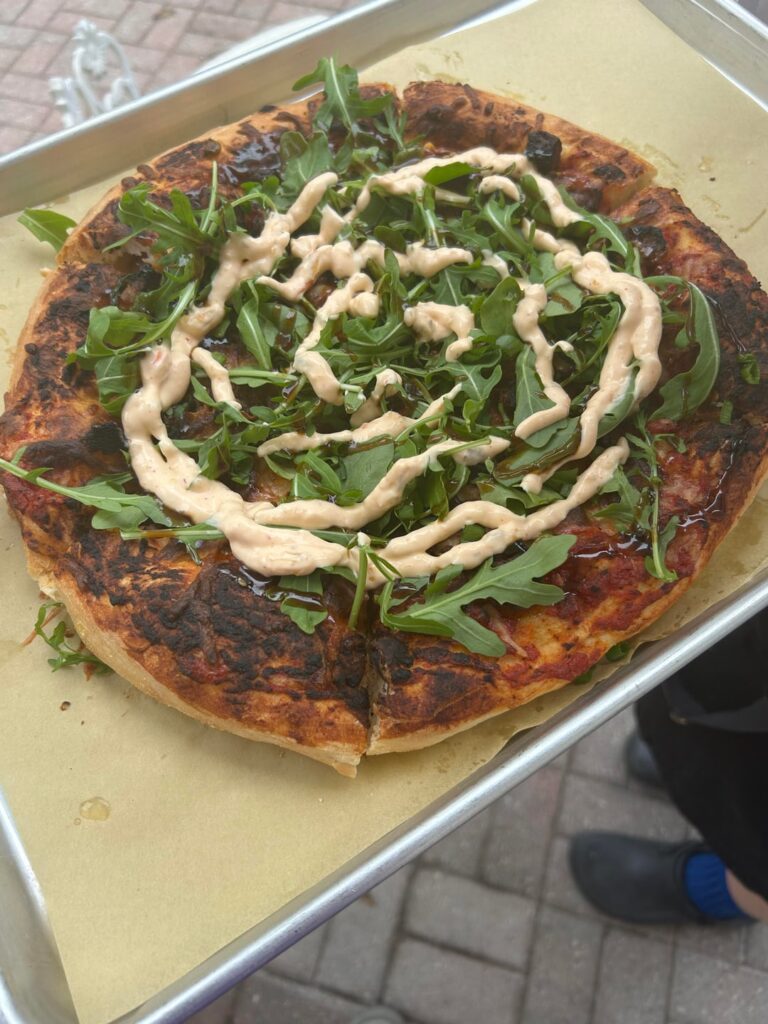 Korean bbq pizza from Black Cat Vegan Bakery in Alabama