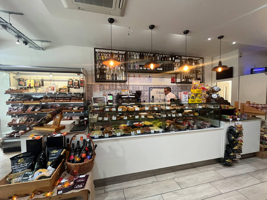 The deli counter of a Portuguese shop in Vauxhall