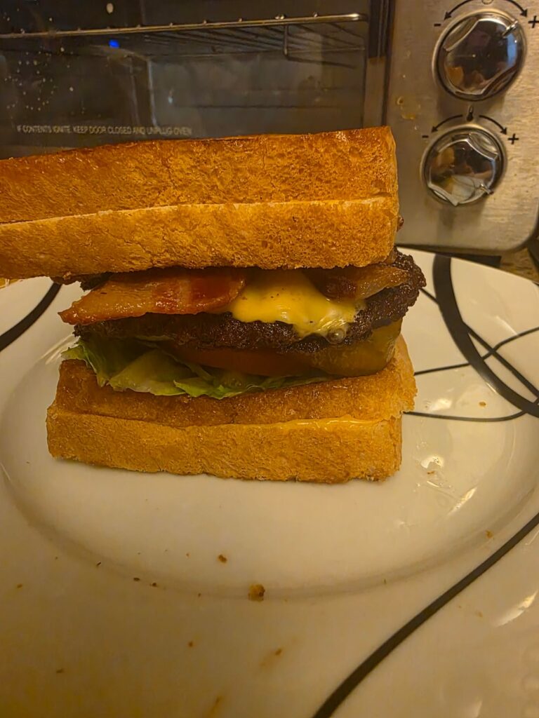 Grilled cheese bun bacon cheeseburger