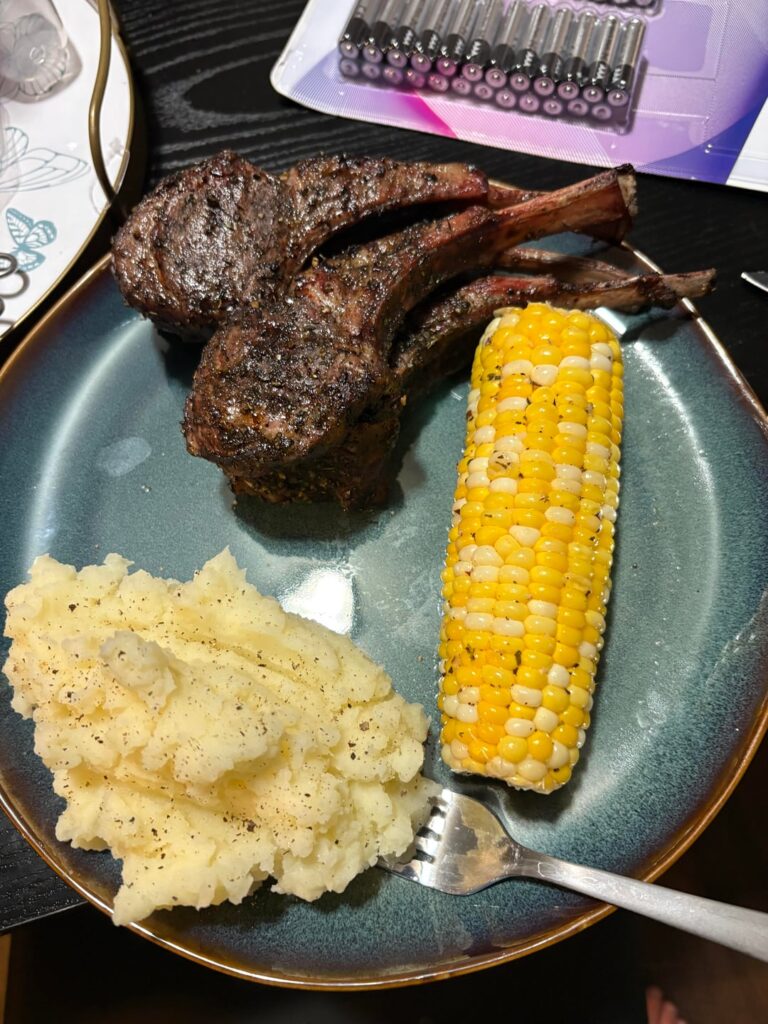 Never had lamb so when I found a rack at Sam’s I decided to grill them up (grilled the corn too)
