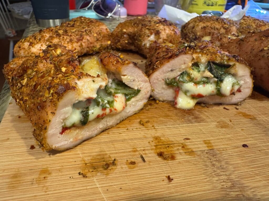Smoked chicken breasts, stuffed a couple of them
