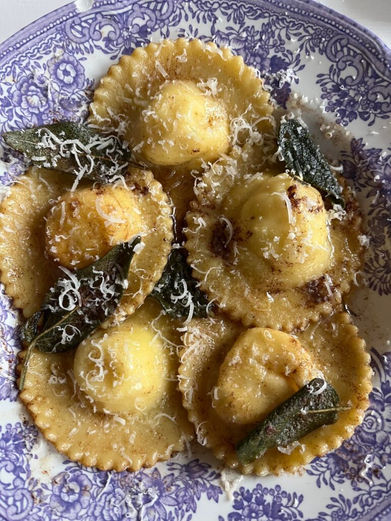 Ravioli filled with potato, Fontina, Parmigiano and fresh mint