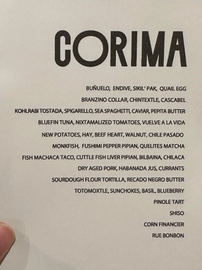 Corima Tasting Menu