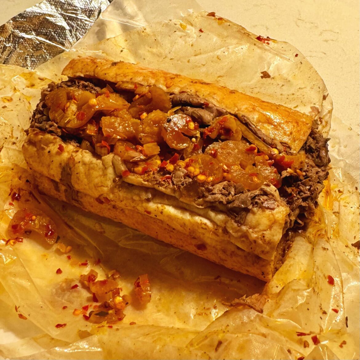 Wet Italian beef with hot peppers from Al’s Beef