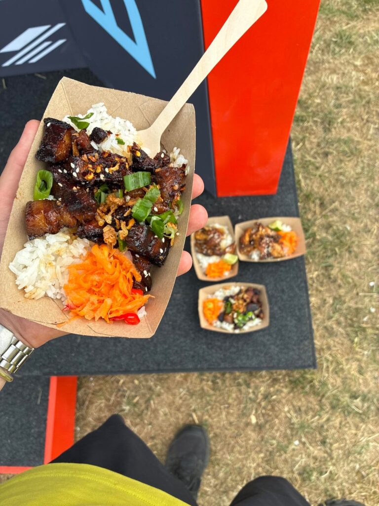 Pork belly, rice and pickled carrot