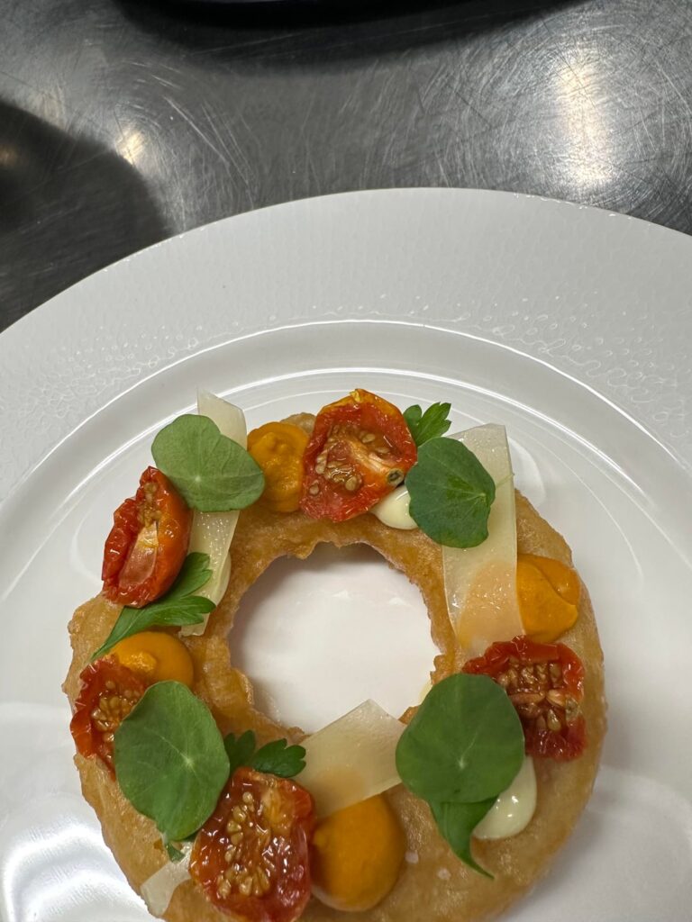 Need some advice to elevate this dish: Butternut Tempura with Carrot Miso “Ketchup”, Lemon Aioli, Parmesan and Tomato