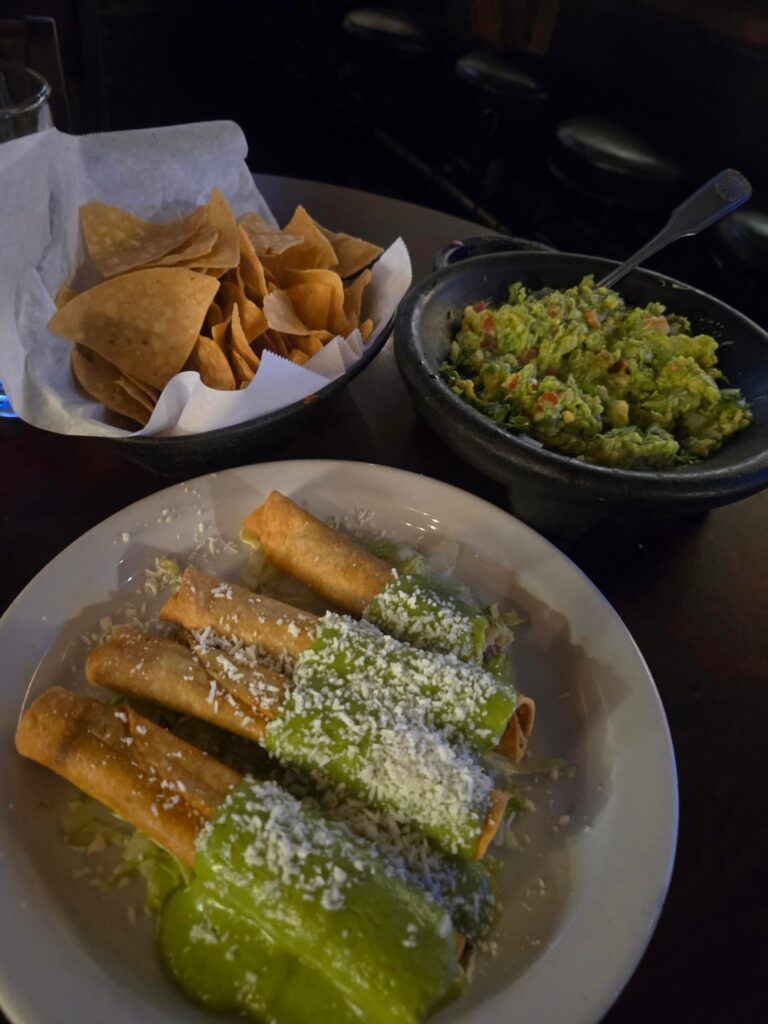 Tableside guacamole and beef taquitos, El Paseo Inn