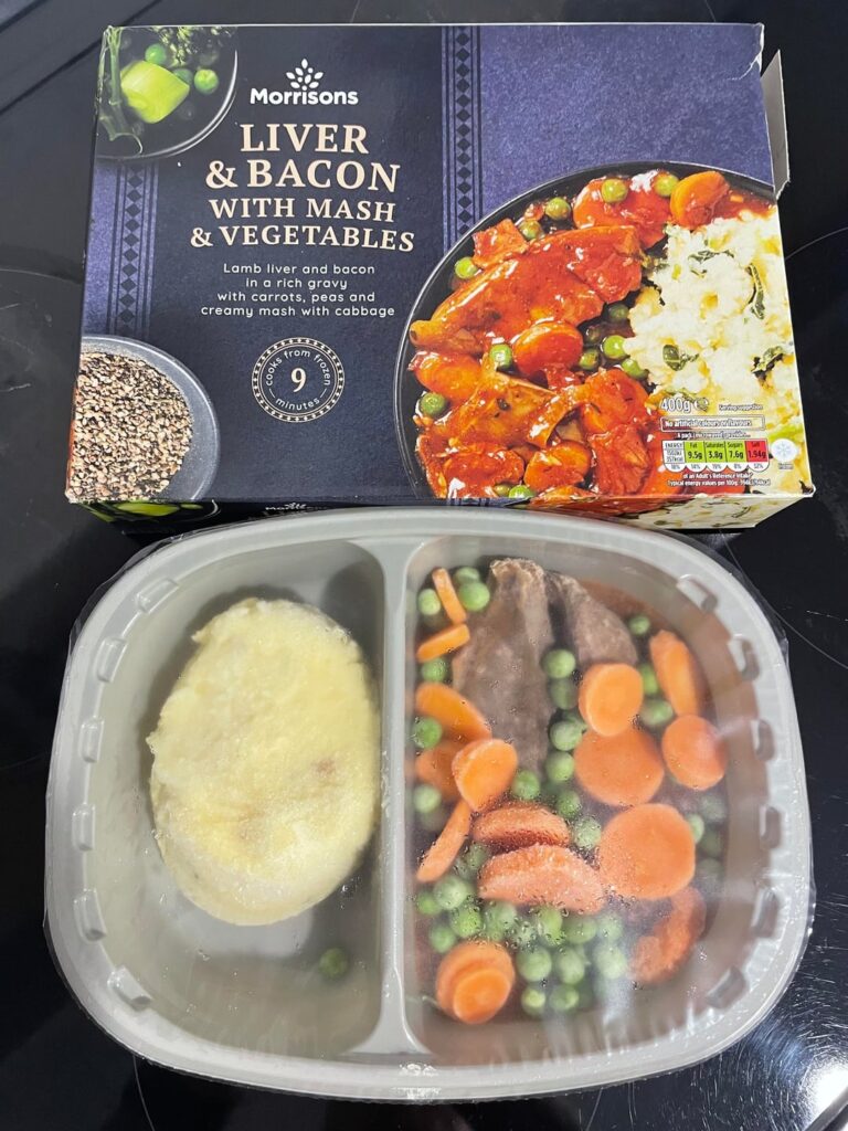 Morrisons Liver & Bacon Ready Meal, £1.67, was decent, quite tasty, mash & veg all good, liver a little dry but still nice, would buy again 7/10.