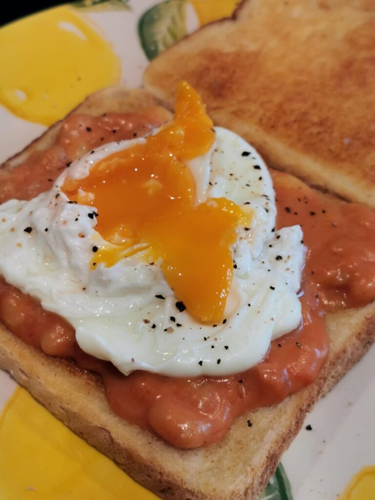 Poached Egg On Cheesy Bean Toast, Warm, Quick & Cheerful