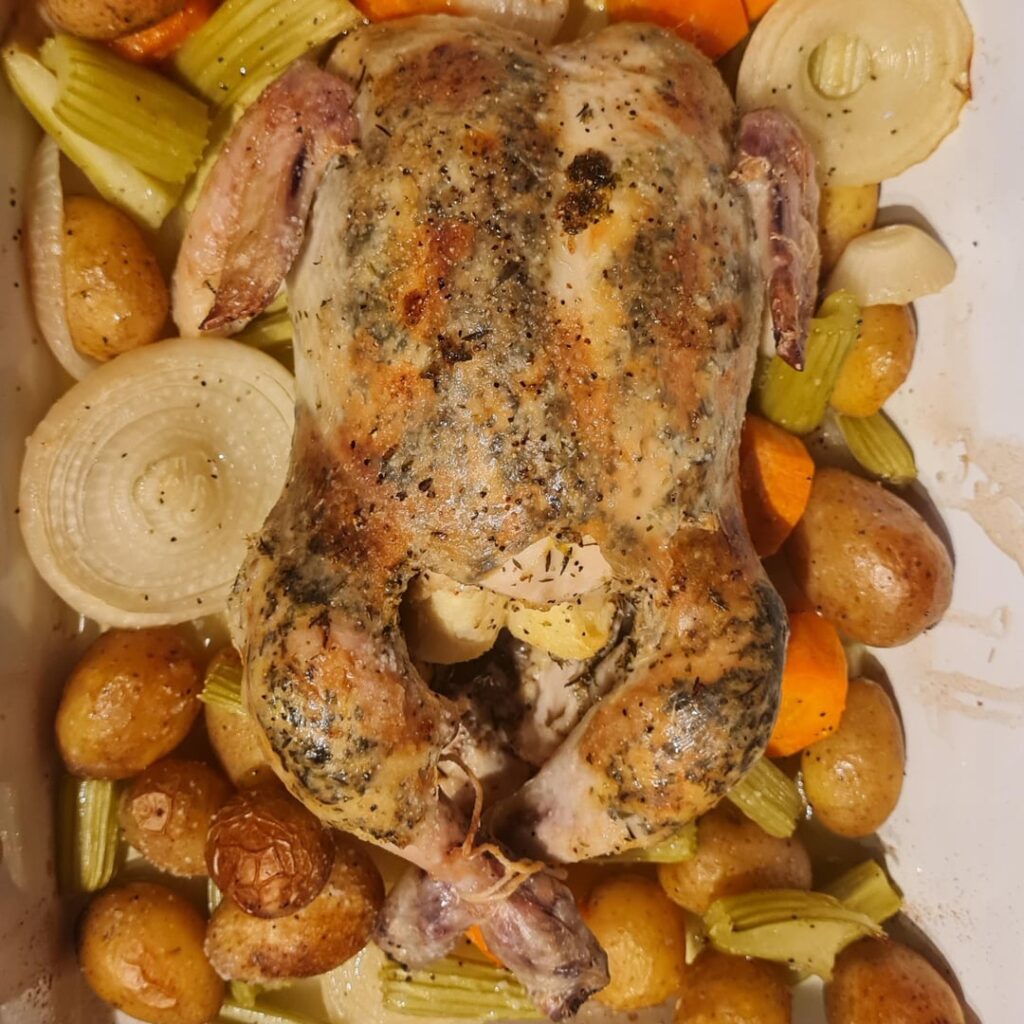 My first ever slow cooked roast chicken (following a little browning in the oven) My first ever slow cooked roast chicken (following a little browning in the oven)