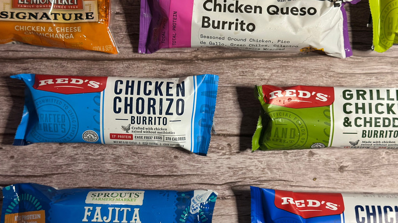 Line of varying frozen burritos