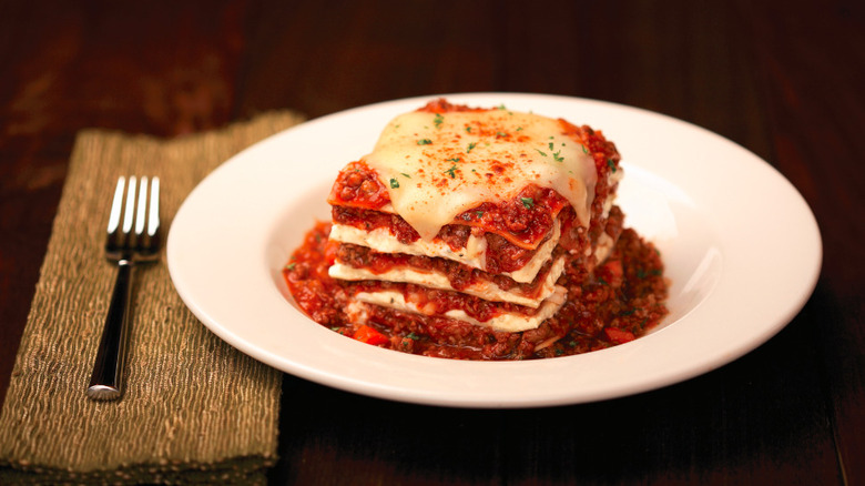 Plate of lasagna from Johnny Carino's restaurant