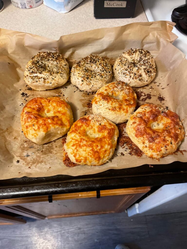Sourdough bagels with tomato and chive whipped cream cheese