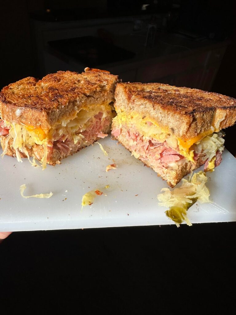 Had a craving for a Ruben yesterday so after making cornbread beef today i get my reward .