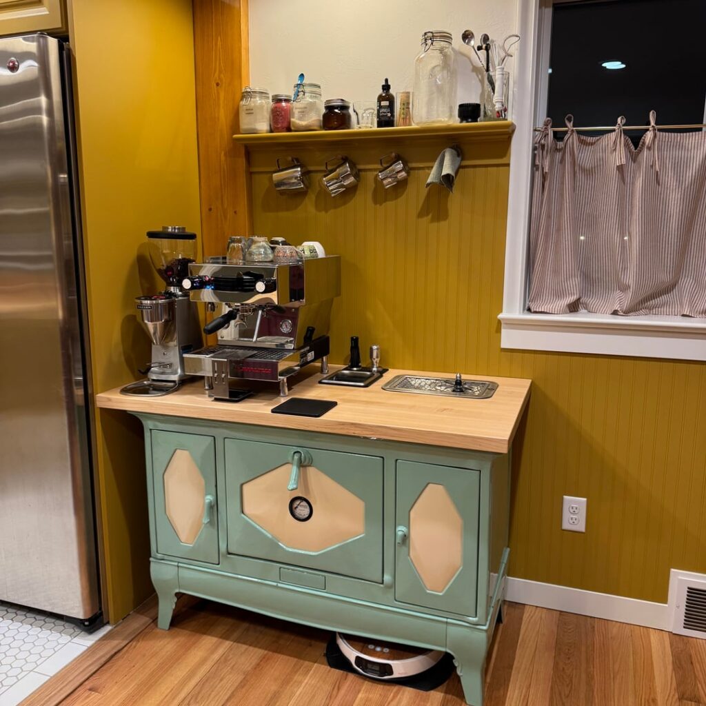 I converted my late grandmas vintage porcelain-enamel stove into my dream bar