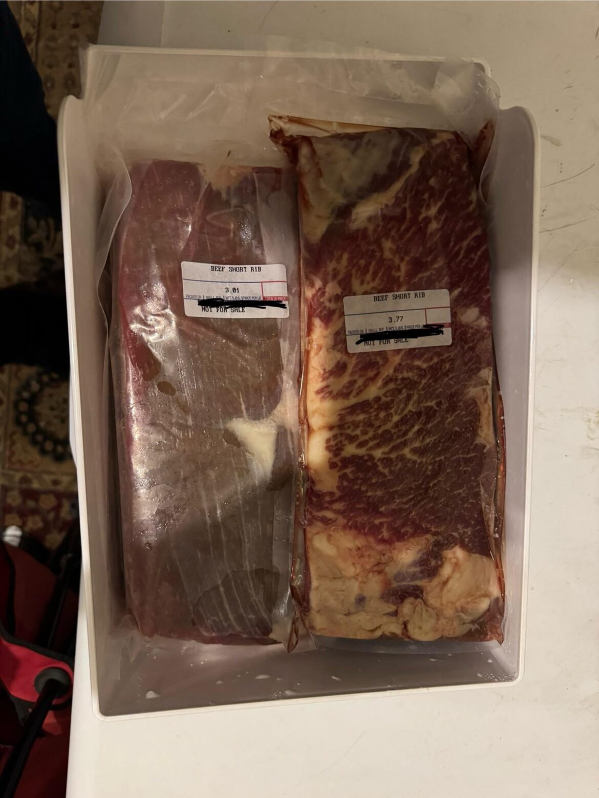 Difference in short rib marbling from same cow