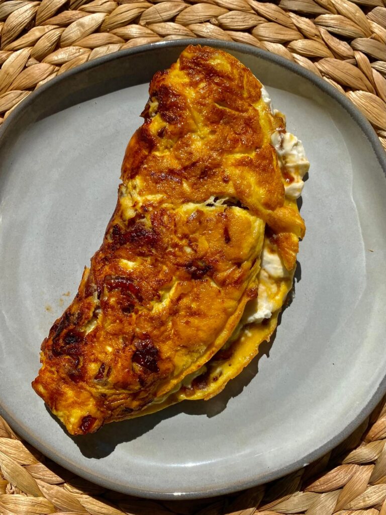 Caramelized onion and goat cheese omelet