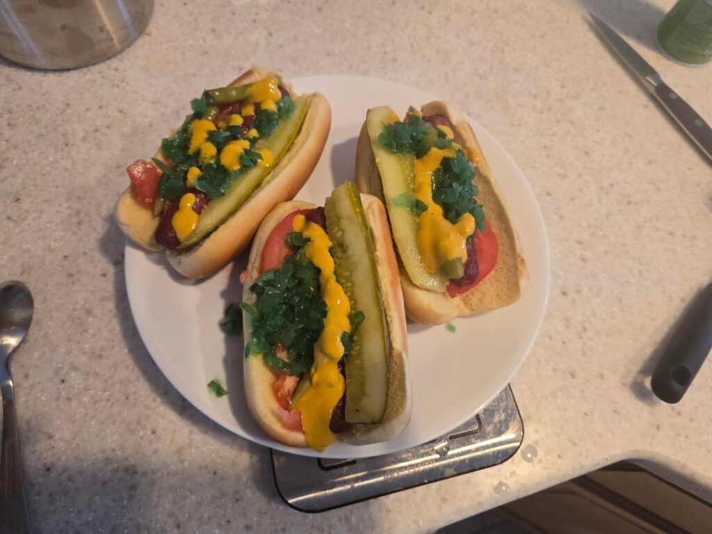 Chicago Style Turkey hotdogs are volume eating. ~456 calories for all 3