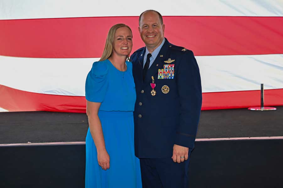 Mary and James Peterson at his Air Force retirement ceremony in 2024. | Courtesy Mary Peterson