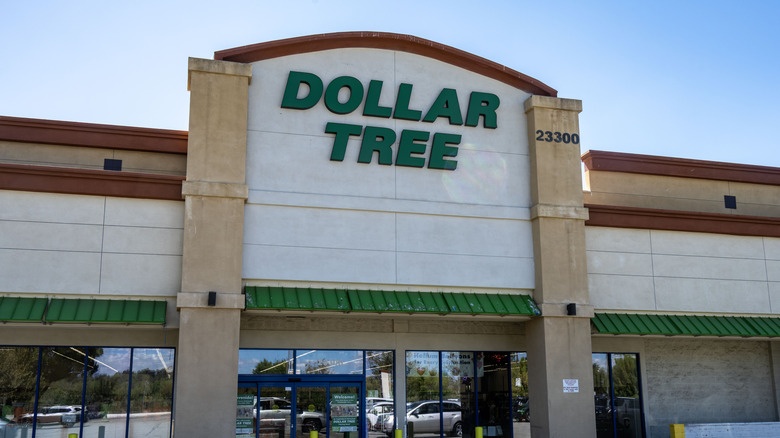The exterior of a Dollar Tree on a cloudless day