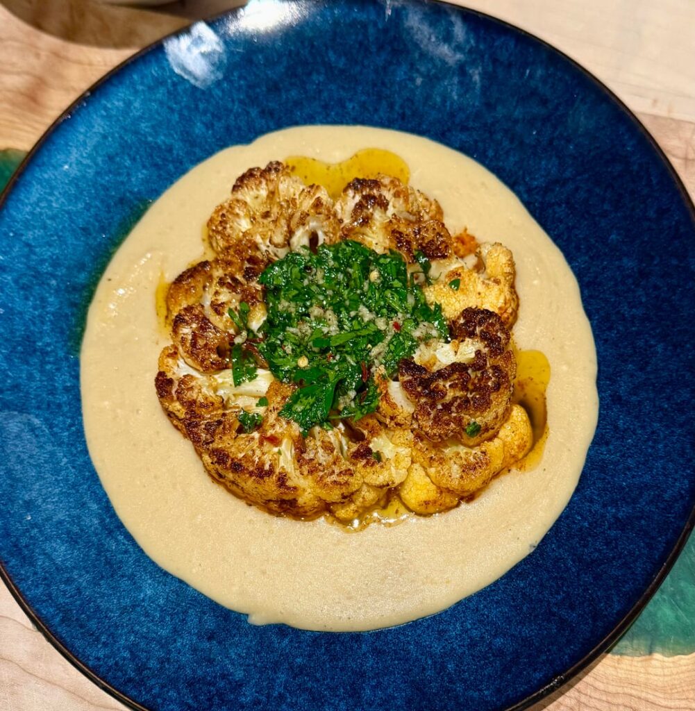 Alfie Steiner’s Cauliflower Steak with Chimichurri on a Butter Bean Purée