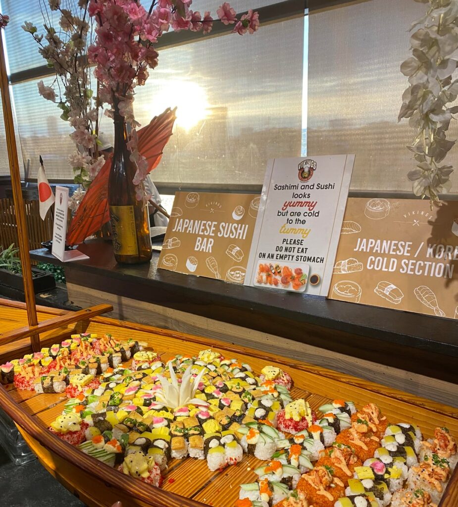 Sushi with a sunset view it