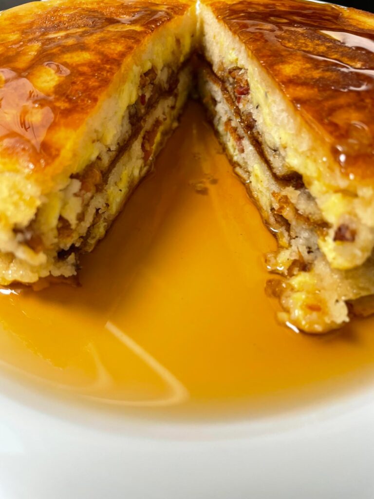 Bacon and egg stuffed pancakes