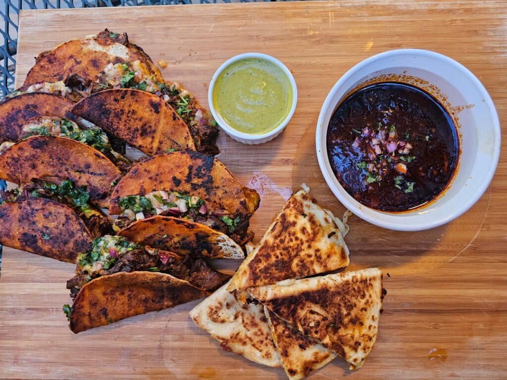 Homemade quesabirria tacos and salsa