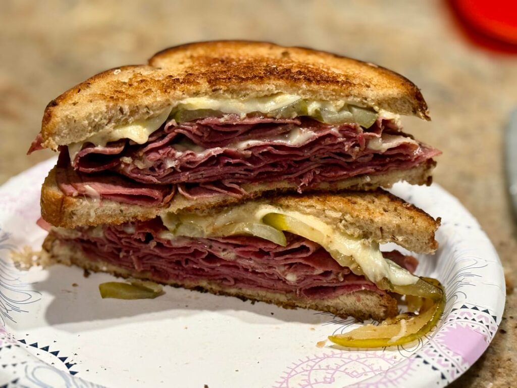 Pastrami and Swiss on rye for lunch.. I love working from home.