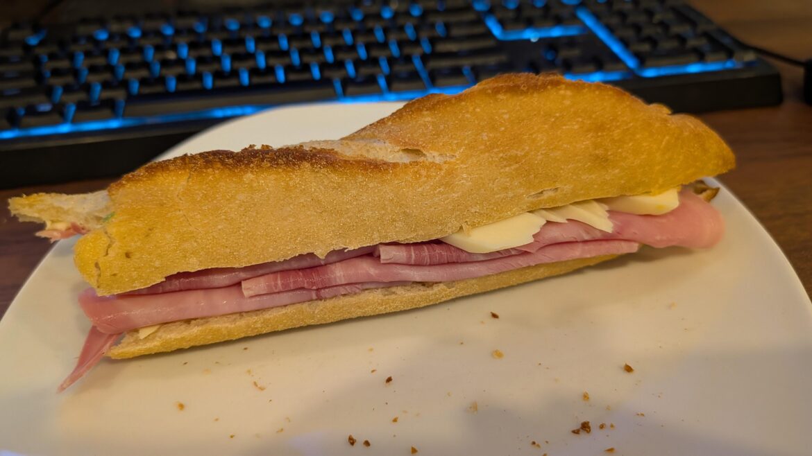 Simple & classic, fresh baguette, ham, butter and gouda