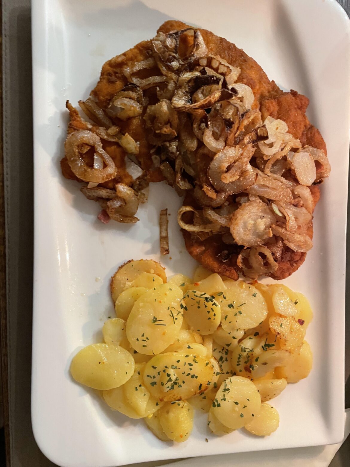 Schnitzel with a ton of fried onions