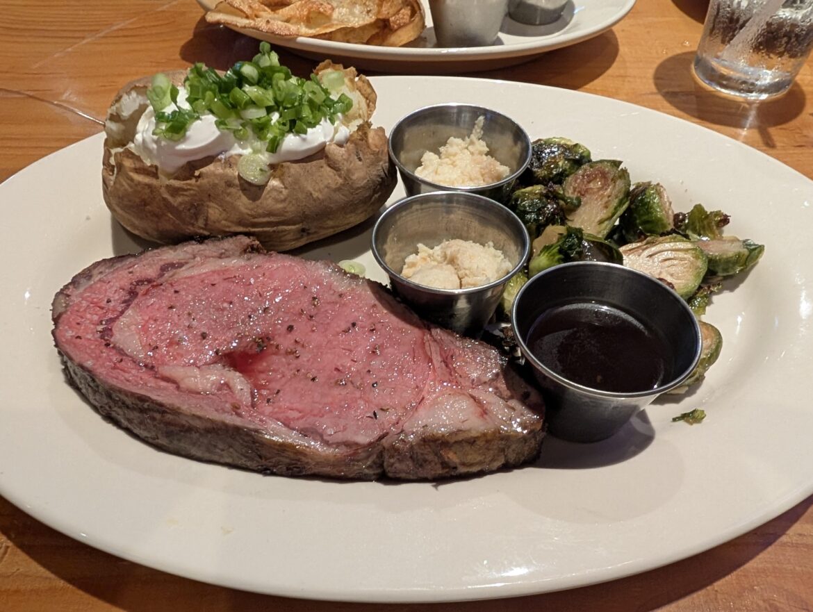 [I ate] a 12oz Medium Rare Prime Rib with Baked Potato and Brussel Sprouts