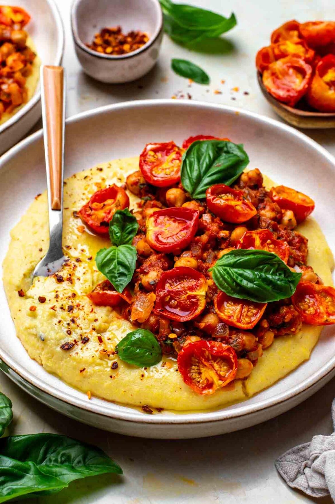 Vegan Polenta with Chickpeas & Roasted Tomatoes