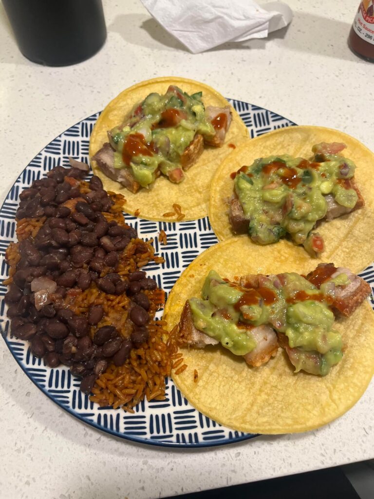 Air fried pork belly tacos