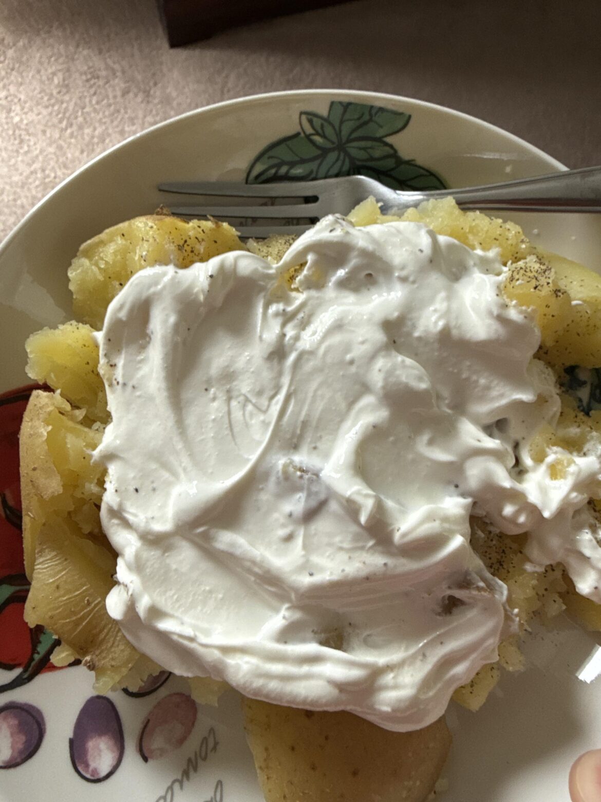 Boiled potatoes and labneh
