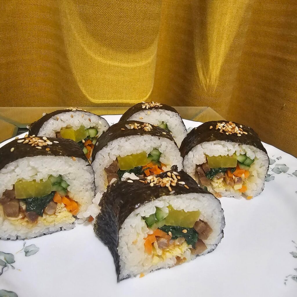 Made kimbap for the first time + spicy pork belly bulgogi