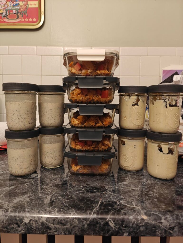 Another Sunday meal prep done. Four breakfasts, five lunches, and four snacks.