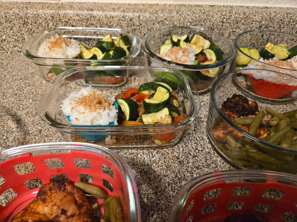 BBQ sheet pan chicken with veggies and stir fry beef and peppers