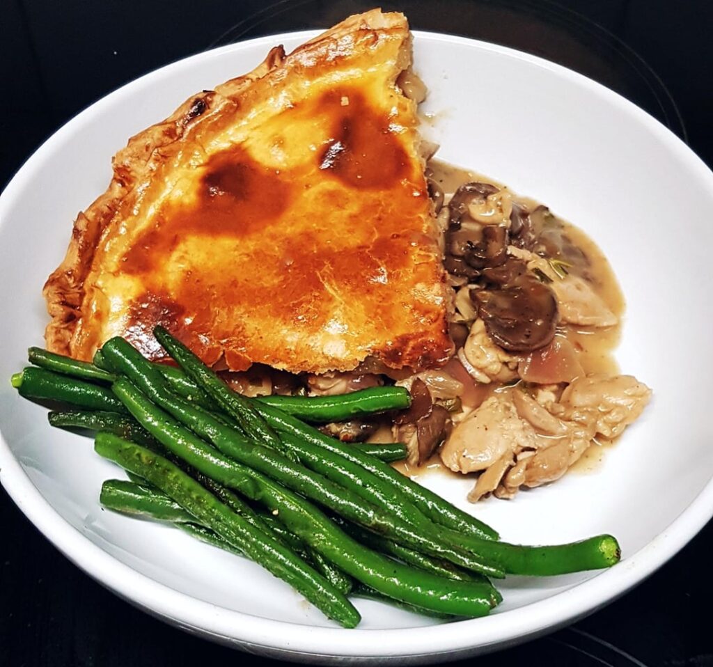 Homemade Chicken, Mushroom and Cider Pie with Fresh Suet Pie Crust. Sauteéd Green Beans.