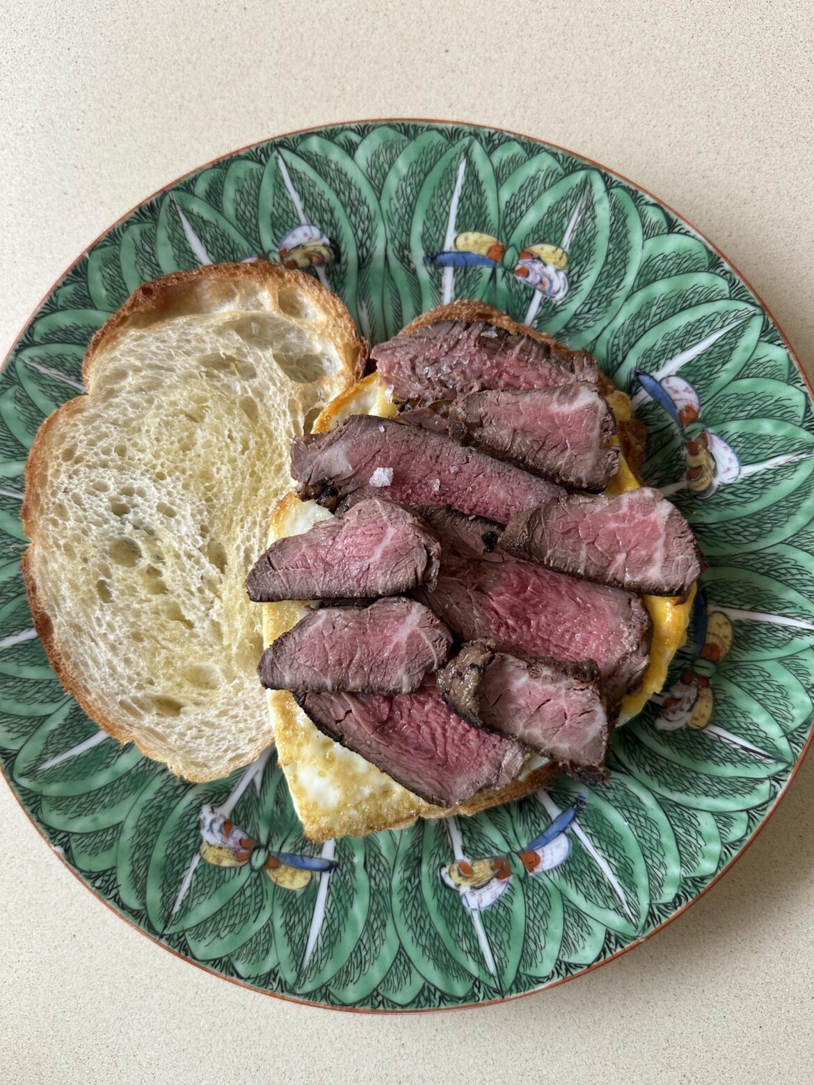 cold ribeye on sourdough with a fried egg every day until someone says it’s perfect. Day One.