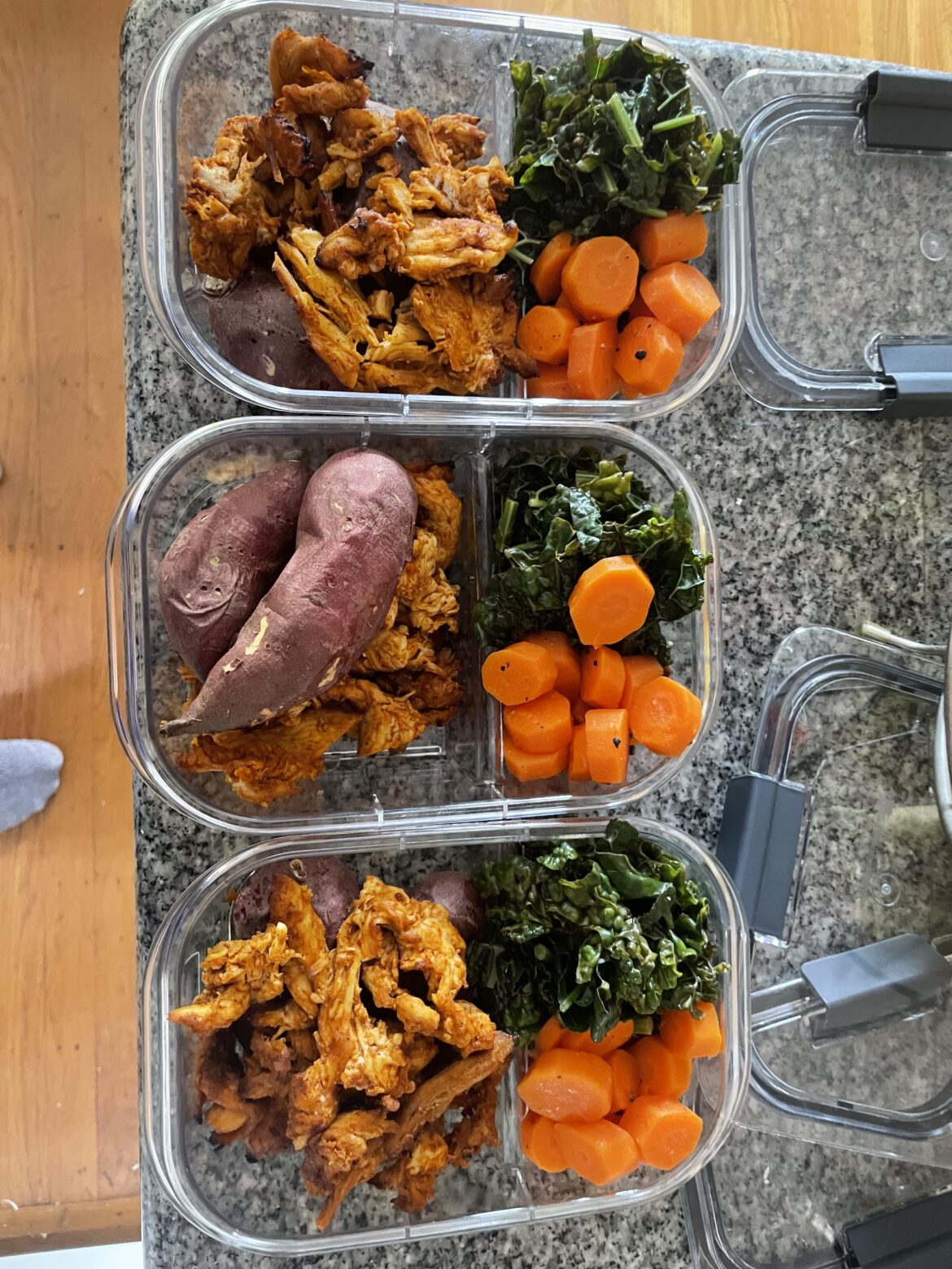 3 day week - berbere chicken, japanese yams, and lemon pepper kale & carrots