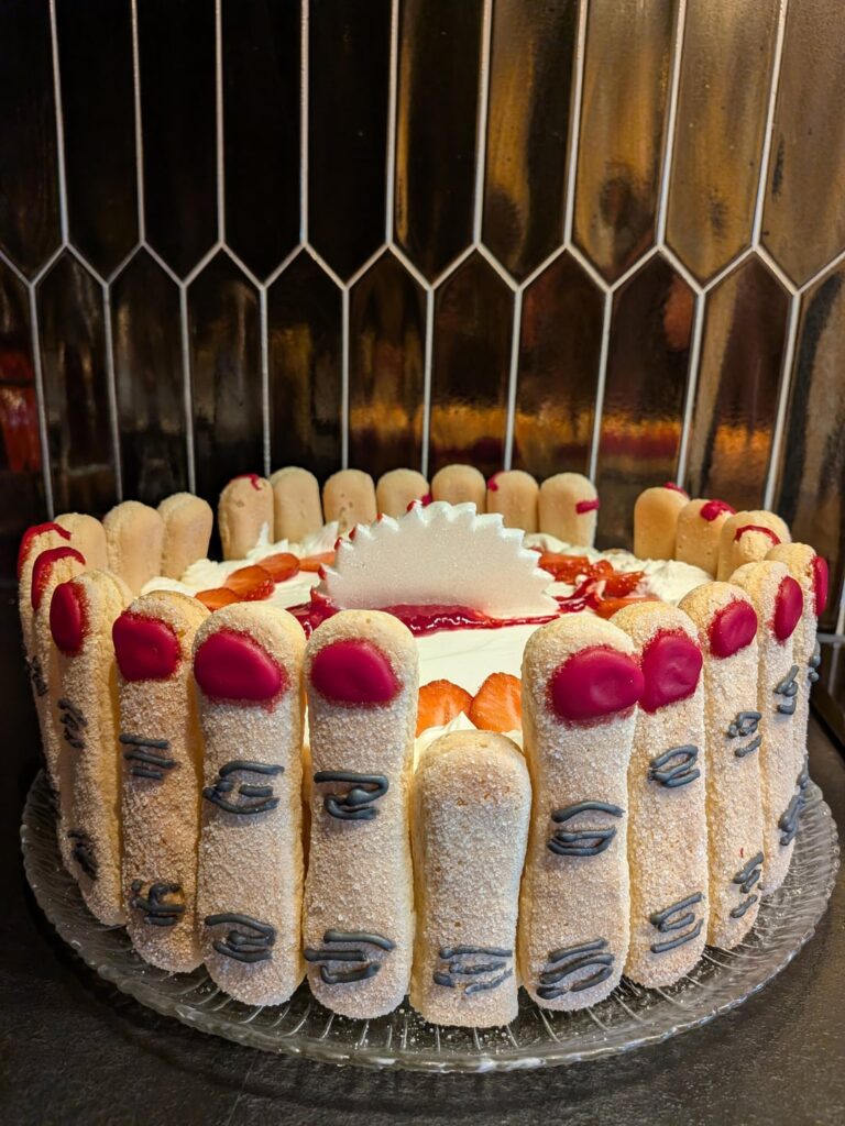 One year anniversary cake of my friend chopping off her fingertip on a tablesaw