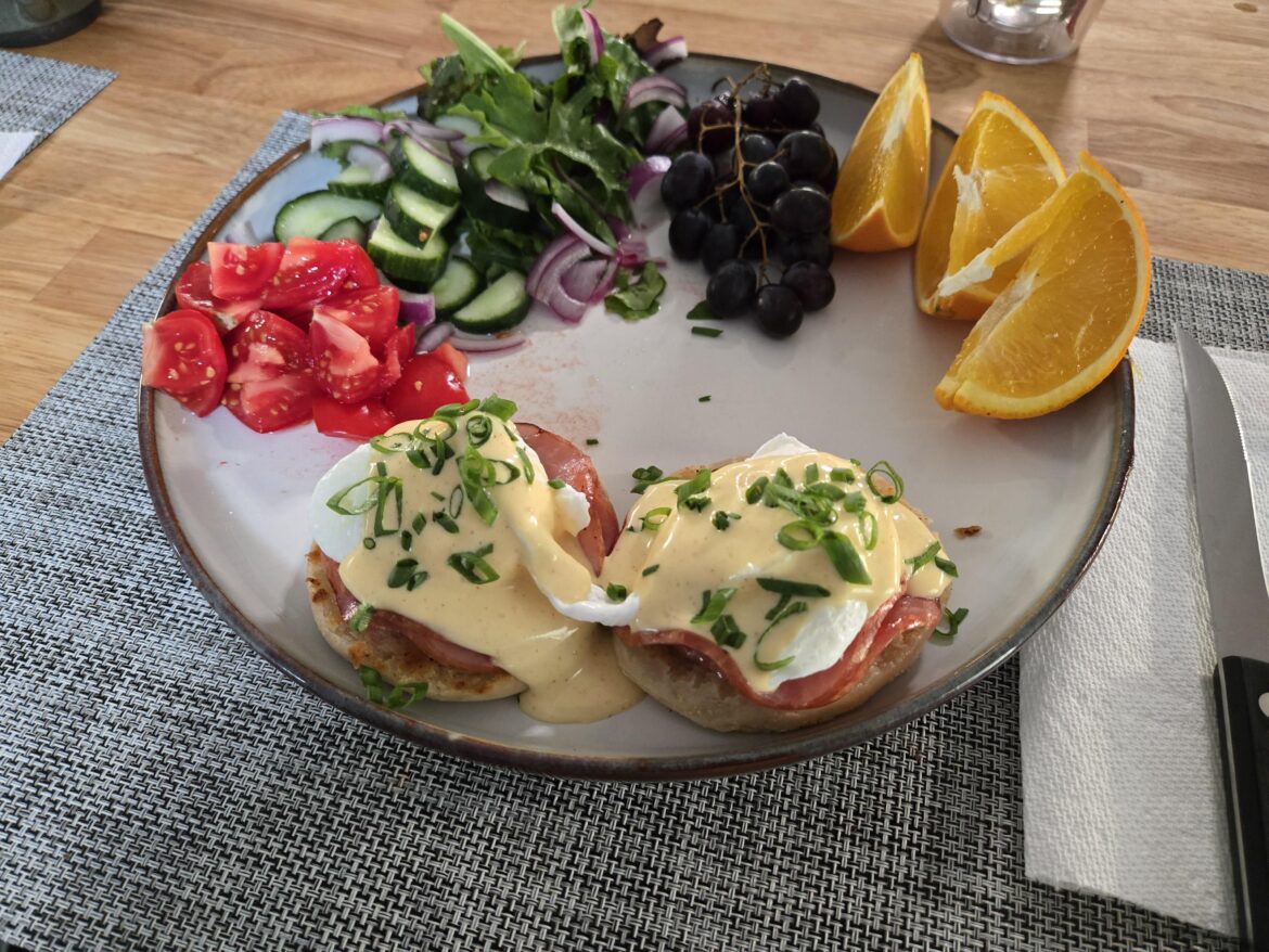Eggs Benedict on a sourdough English muffin